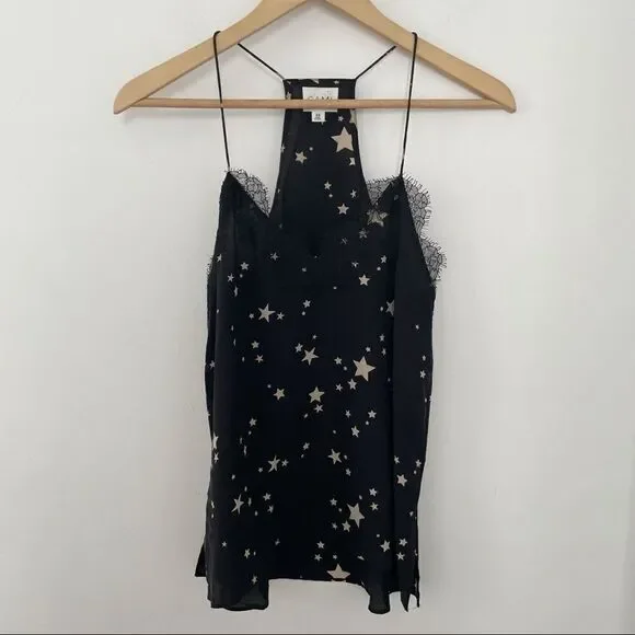 Cami NYC The Racer Lace Trim Star Print Silk Camisole - Picture 2 of 7